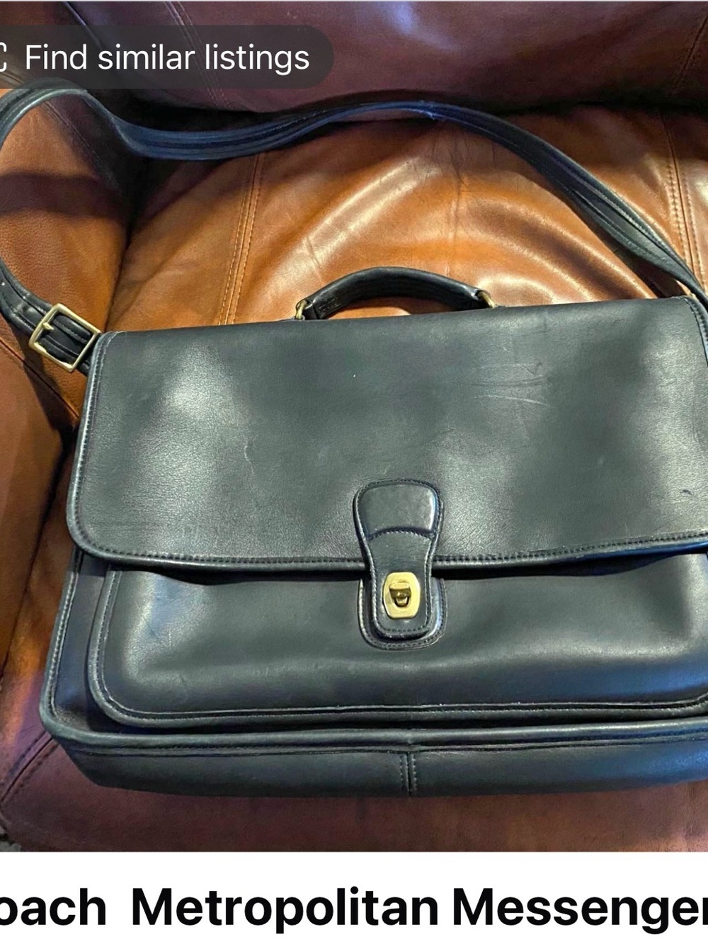 Coach Black Leather Messenger Briefcase with Gold Hardware